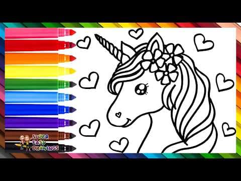 Preview of Draw And Color A Cute Unicorn 🦄❤️🧡💛💚💙💜🌈 Drawings For Kids