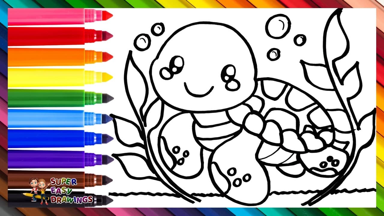 Preview of Draw And Color A Cute Turtle π’ππ Drawings For Kids