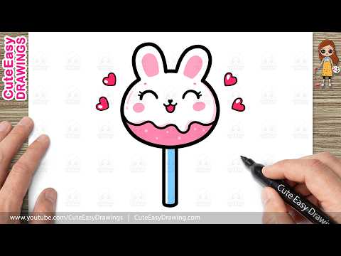 Preview of How to Draw a Cute Bunny Lollipop Easy Step-by-Step | Kawaii Candy Drawing for Kids and Toddlers!