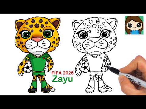 Preview of How to Draw Zayu the Jaguar | FIFA Soccer World Cup Mexico Mascot | Relaxing Follow Along Hobby