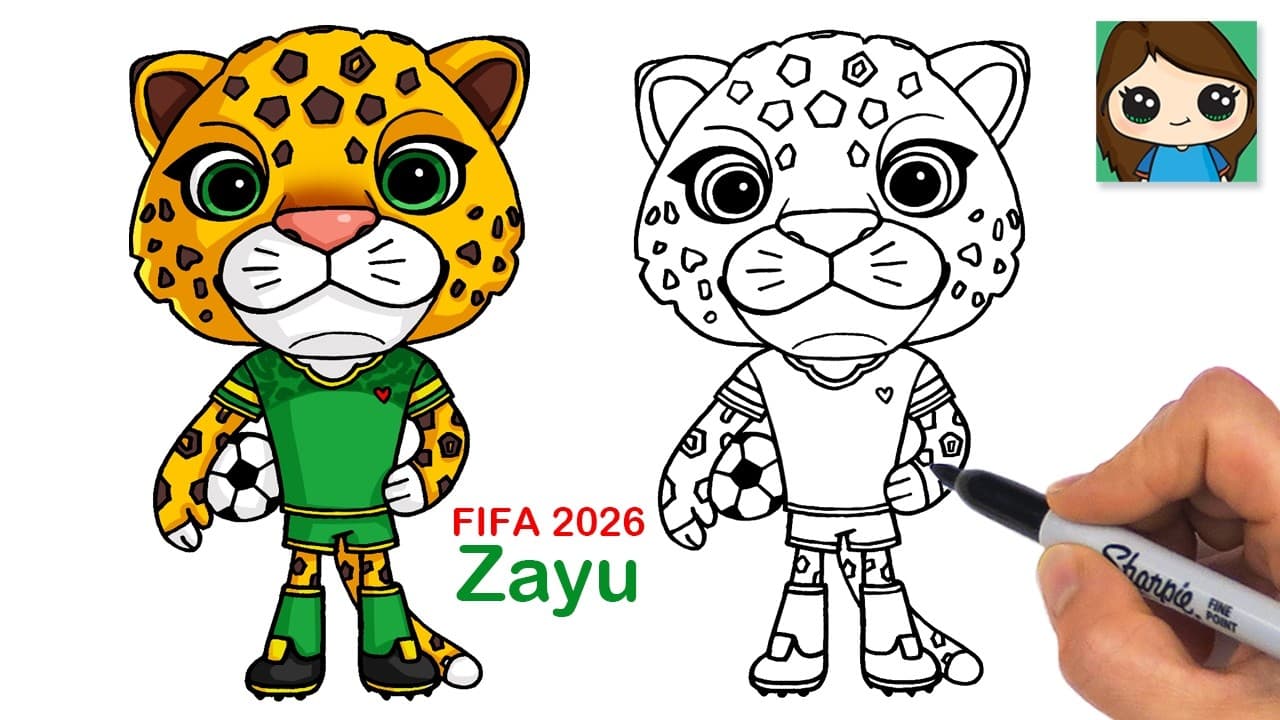 Preview of How to Draw Zayu the Jaguar | FIFA Soccer World Cup Mexico Mascot | Relaxing Follow Along Hobby