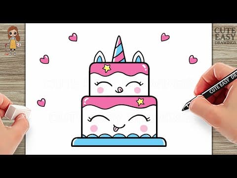 Preview of How to Draw a Cute Unicorn Cake - Easy Draw and Color Step by Step