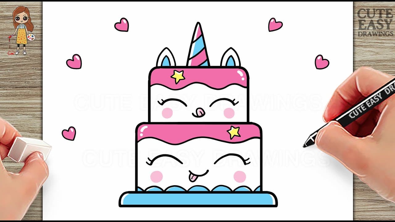 Preview of How to Draw a Cute Unicorn Cake - Easy Draw and Color Step by Step