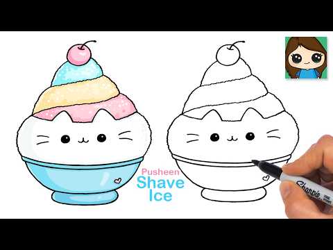 Preview of How to Draw Pusheen Shave Ice Dessert | Cute Summer Drawing
