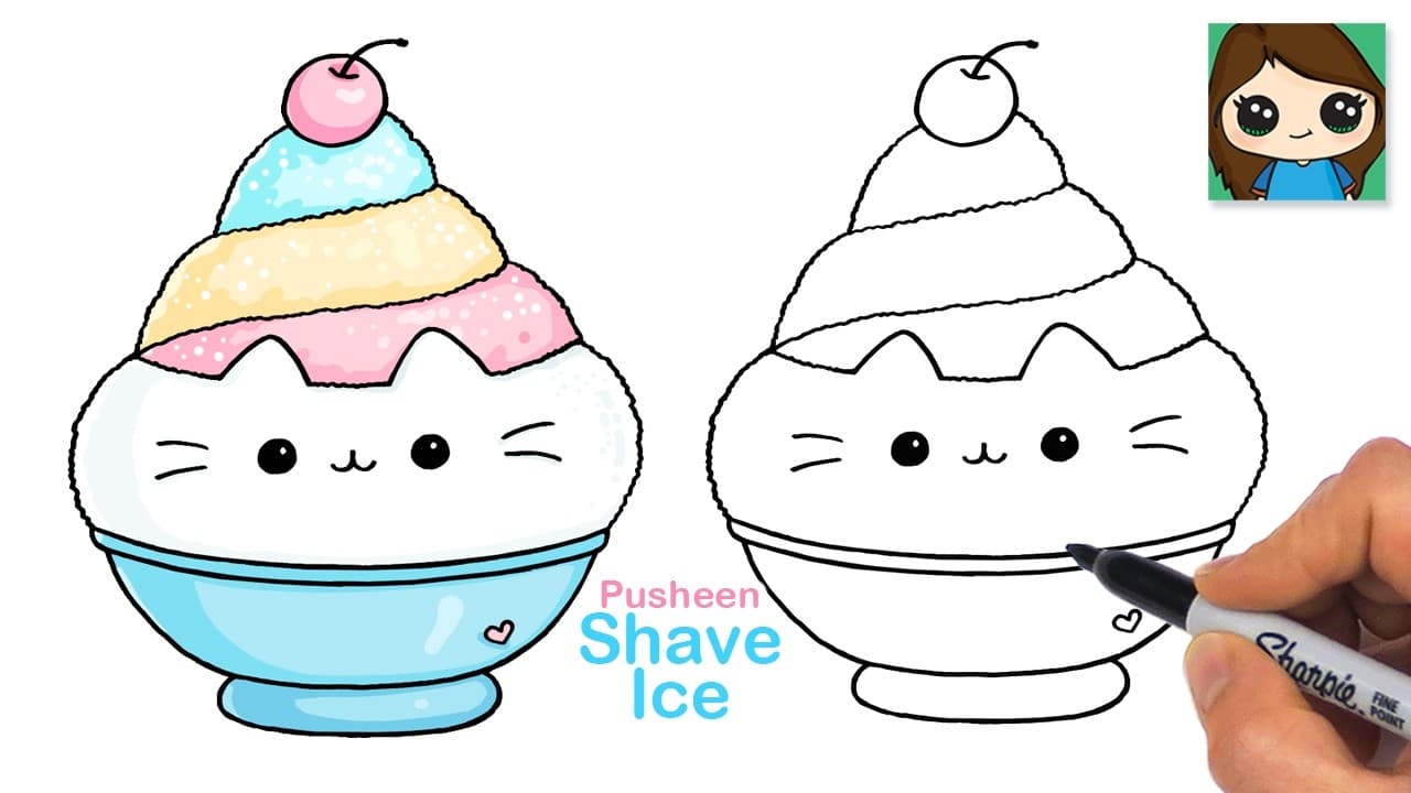 Preview of How to Draw Pusheen Shave Ice Dessert | Cute Summer Drawing