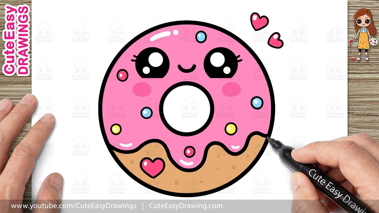 Preview of How to Draw a Cute Donut | Easy Kawaii Donut Drawing Step by Step for Kids and Toddlers!