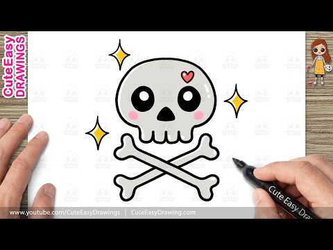 Preview of How to Draw a Cute Skull and Crossbones Easy Step by Step | Kawaii Halloween Drawing For Kids!