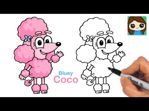 Preview of How to Draw Coco Poodle | Bluey | Cartoon Dog Relaxing Follow Along Drawing
