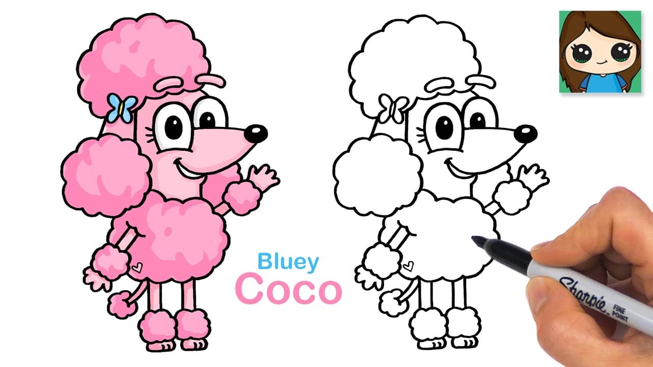 Preview of How to Draw Coco Poodle | Bluey | Cartoon Dog Relaxing Follow Along Drawing