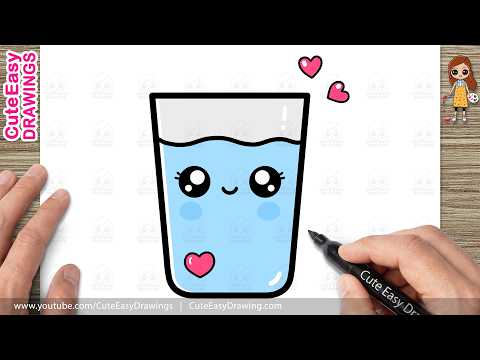 Preview of How to Draw a Cute Water Glass, Easy Step-by-Step | Kawaii Glass of Water Drawing for Kids!