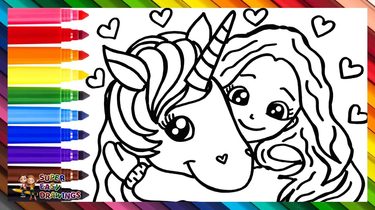 Preview of Draw and Color a Princess with a Unicorn πΈπ¦β€οΈπ§‘πππππ Drawings for Kids