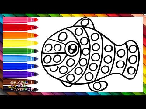 Preview of Draw and Color a Fish POP IT 🐟🔴🟠🟡🟢🔵🟣🌈 Drawings for Kids