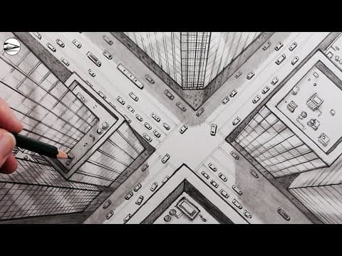Preview of How to Draw a City using One-Point Perspective: Bird's Eye View for Beginners