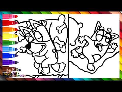 Preview of Draw and Color Bluey and Bingo Sleeping 🐶💤🛏️🌌 Drawings for Kids