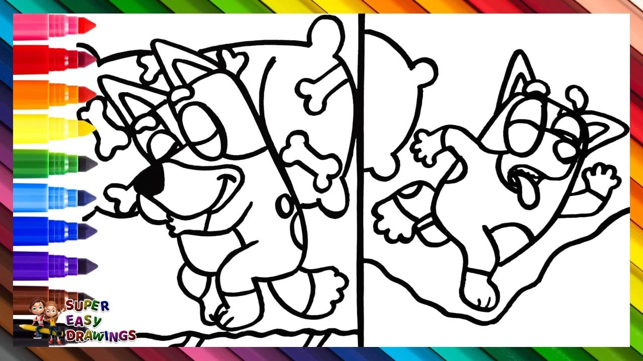 Preview of Draw and Color Bluey and Bingo Sleeping πΆπ€ποΈπ Drawings for Kids