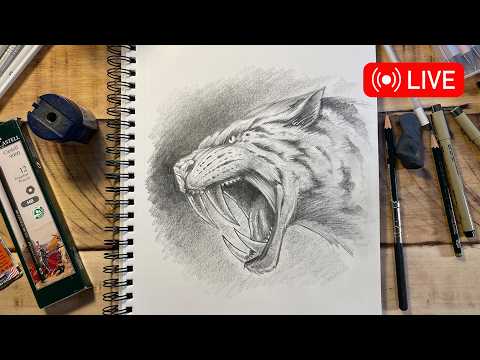 Preview of How to Draw a Sabretooth Tiger 🔴 LIVE session