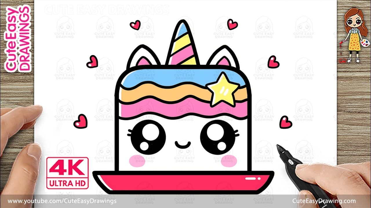 Preview of How to Draw a Cute Unicorn Cake | Easy Kawaii Cake Drawing for Kids and Toddlers!