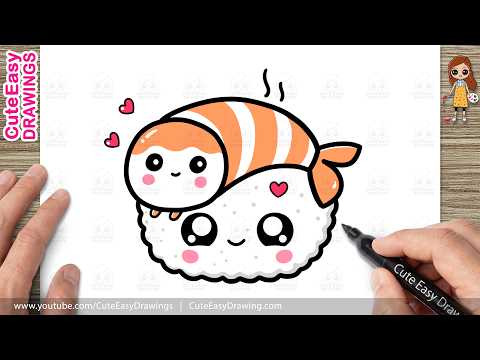 Preview of How to Draw a Cute Shrimp Sushi Easy Step by Step | Kawaii Sushi Drawing for Kids and Toddlers!