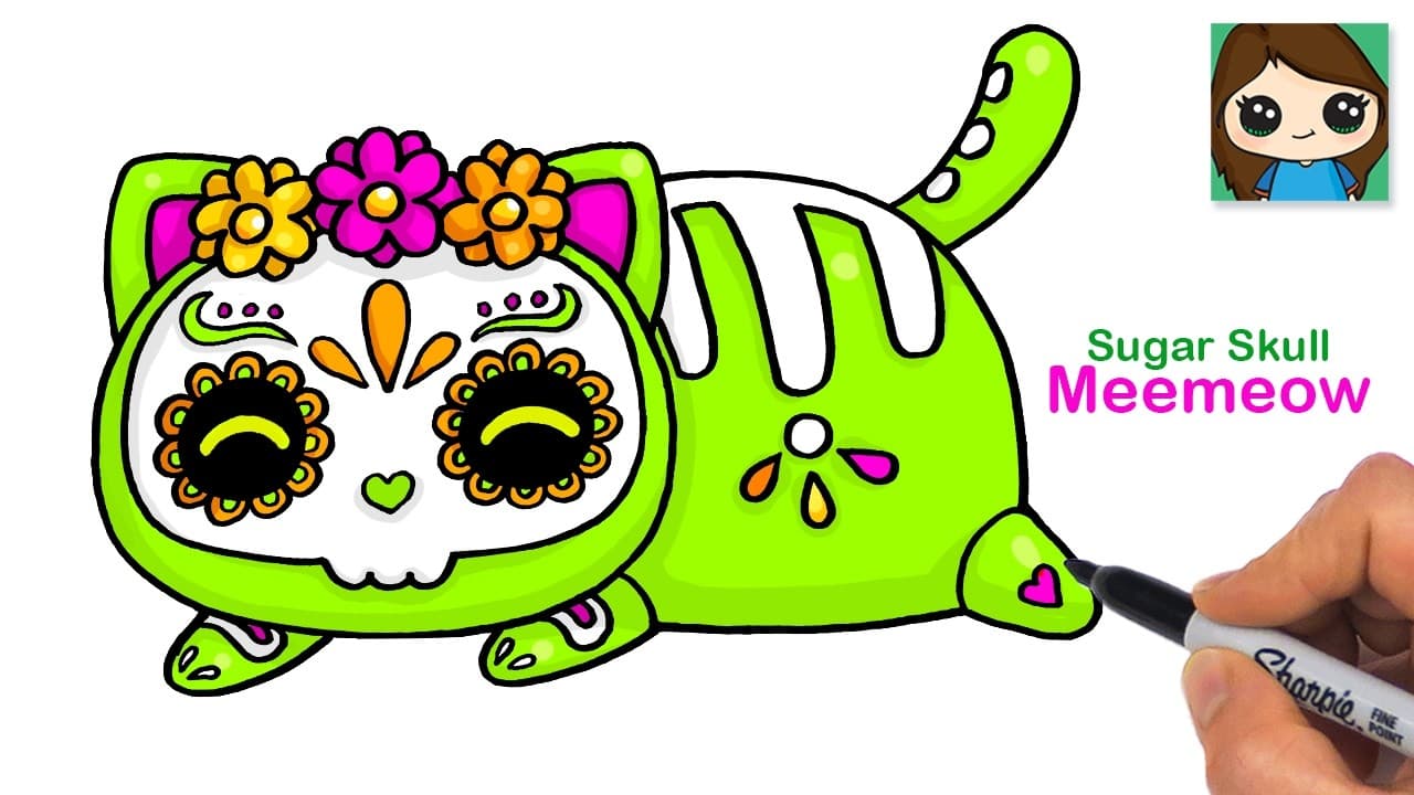 Preview of How to Draw a Sugar Skull Cat | Aphmau Halloween Meemeows