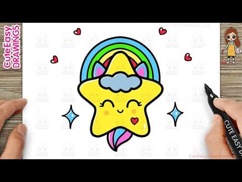 Preview of How to Draw a Cute Star Rainbow Unicorn Simple & Easy Drawing and Coloring for Kids and Toddlers