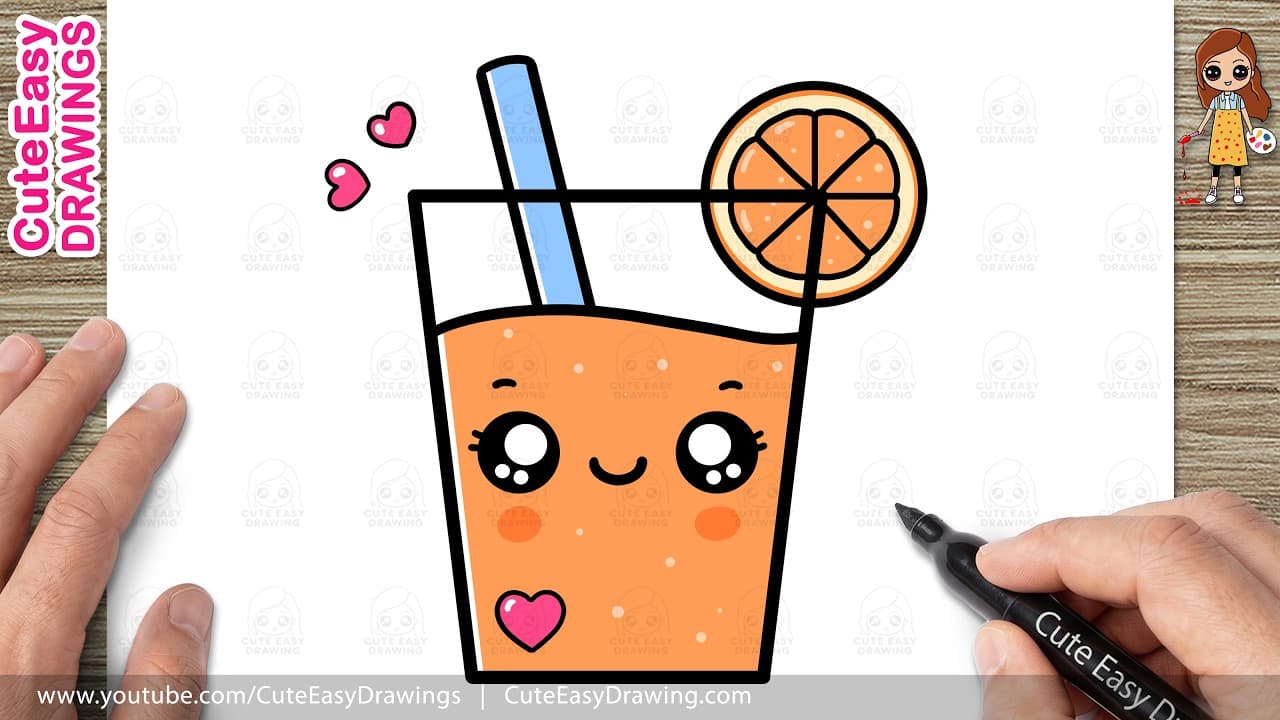 Preview of How to Draw a Cute Glass of Orange Juice | | Easy Step-by-Step Drawing for Kids!