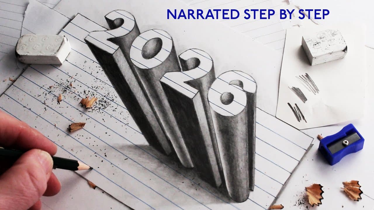 Preview of How to Draw 2026 with 3D Numbers Narrated for Beginners