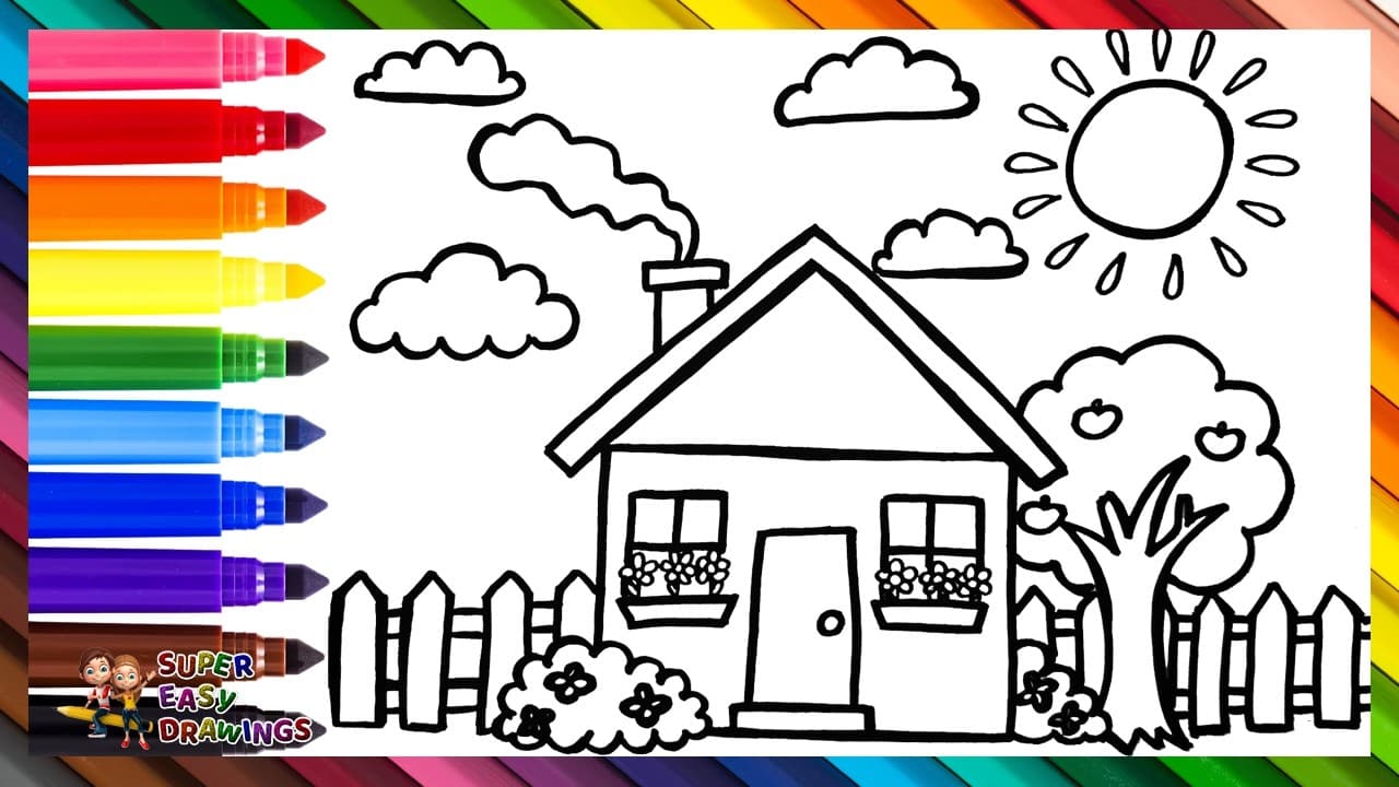 Preview of Draw and Color a House with a Garden π‘π³βοΈβοΈπ Drawings for Kids