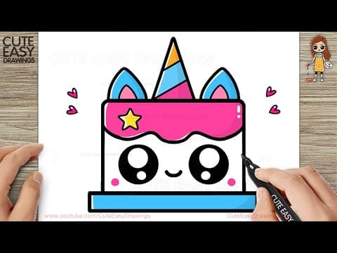 Preview of How to Draw a Cute Unicorn Cake Easy Step by Step for Kids