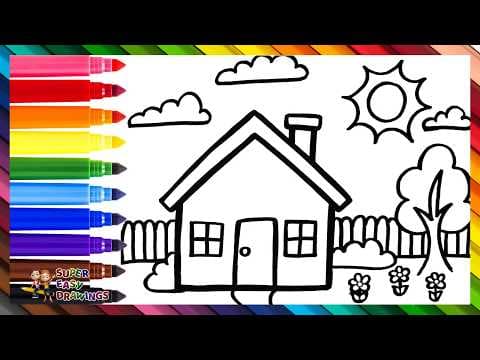 Preview of Draw and Color a House with a Garden 🏡🌳☀️☁️🌈 Drawings for Kids