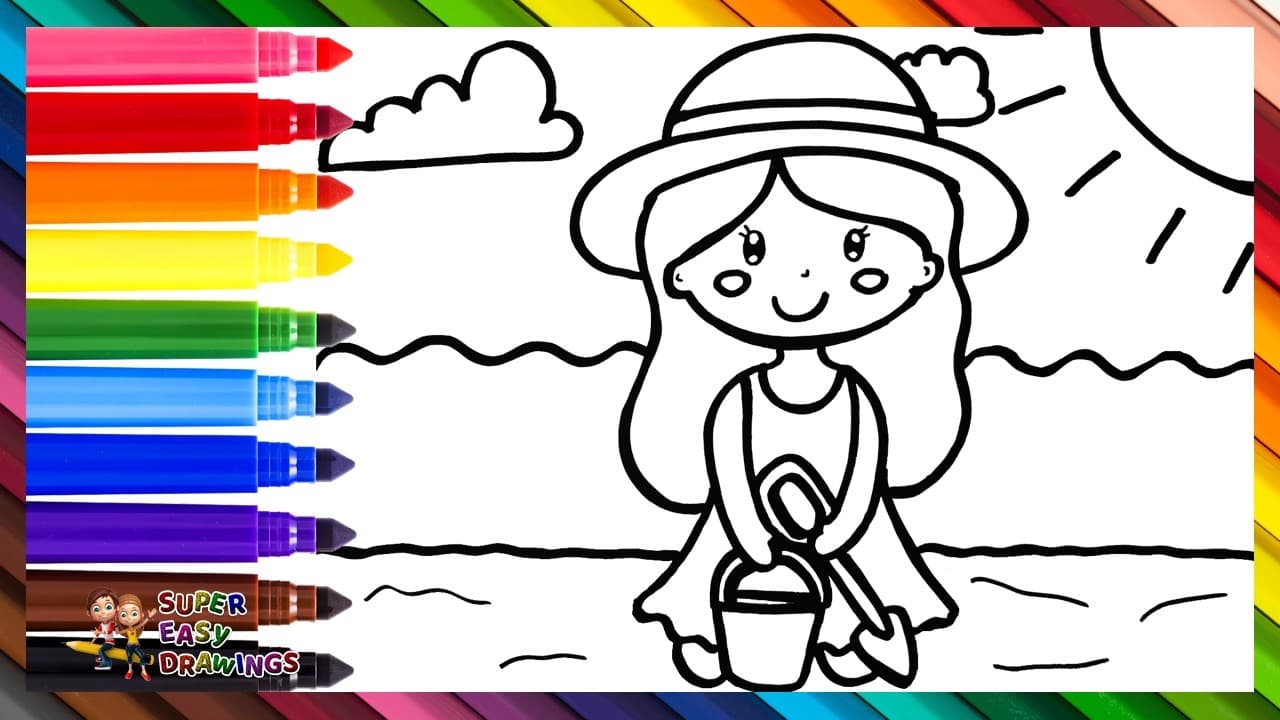 Preview of Draw and Color a Girl on the Beach π§πποΈππ Drawings for Kids
