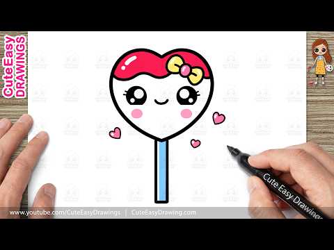 Preview of How to Draw a Cute Heart Lollipop | Easy Kawaii Candy Drawing for Kids and Toddlers!