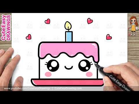 Preview of How to Draw a Cute Cake Easy - Birthday Cake Drawing Step by Step for Kids and Toddlers!