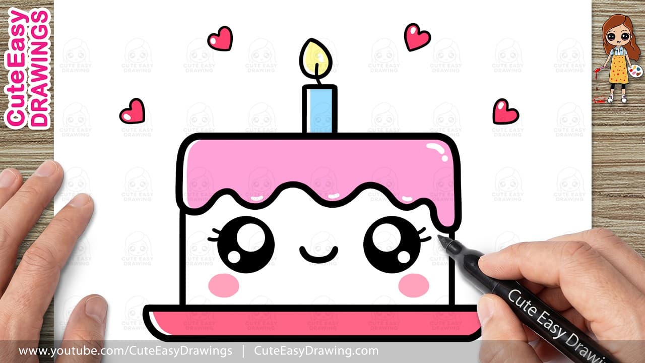 Preview of How to Draw a Cute Cake Easy - Birthday Cake Drawing Step by Step for Kids and Toddlers!