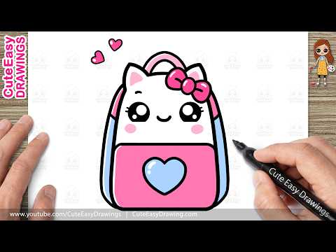 Preview of How to Draw a Cute Hello Kitty Backpack | Easy Kawaii School Bag Drawing for Kids and Toddlers!