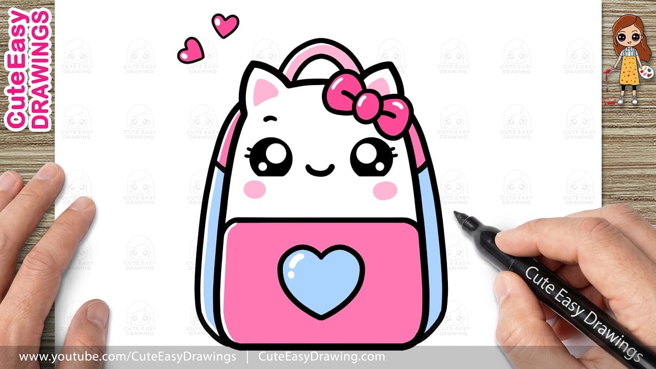 Preview of How to Draw a Cute Hello Kitty Backpack | Easy Kawaii School Bag Drawing for Kids and Toddlers!