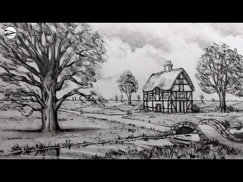 Preview of How to Draw a Cottage in a Landscape Scene for Beginners