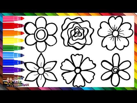 Preview of Draw and Color 6 Flowers πΊπΌπ»π·πΉπΈπ Drawings for Kids