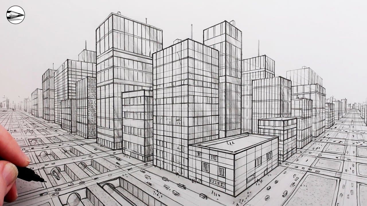 Preview of How to Draw a City using Two-Point Perspective Step-by-Step