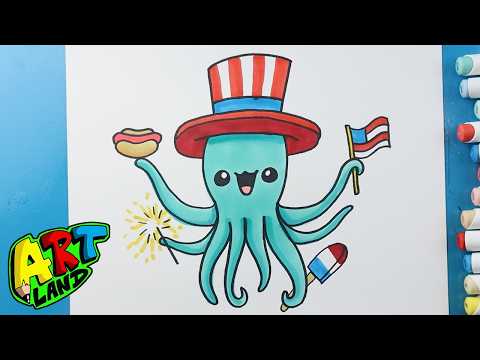 Preview of How to Draw a Fourth of July Octopus