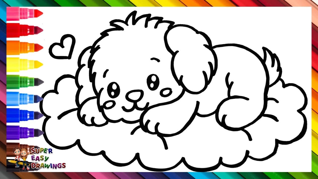 Preview of Draw and Color a Cute Dog On a Pillow πΆβ€οΈπ Drawings for Kids