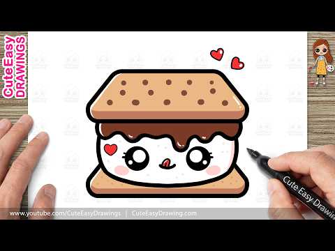 Preview of How to Draw a Cute S'more | Easy Kawaii Dessert Drawing for Kids and Toddlers!