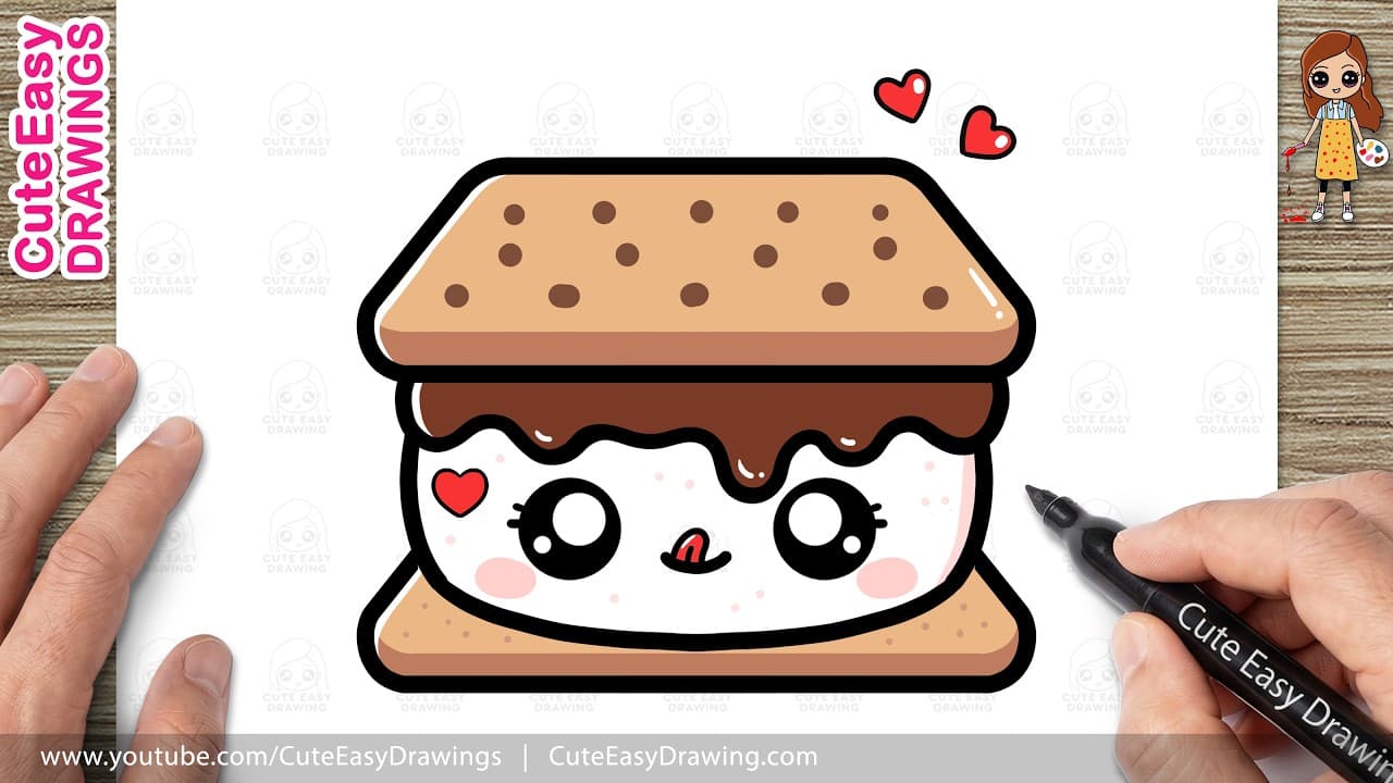 Preview of How to Draw a Cute S'more | Easy Kawaii Dessert Drawing for Kids and Toddlers!