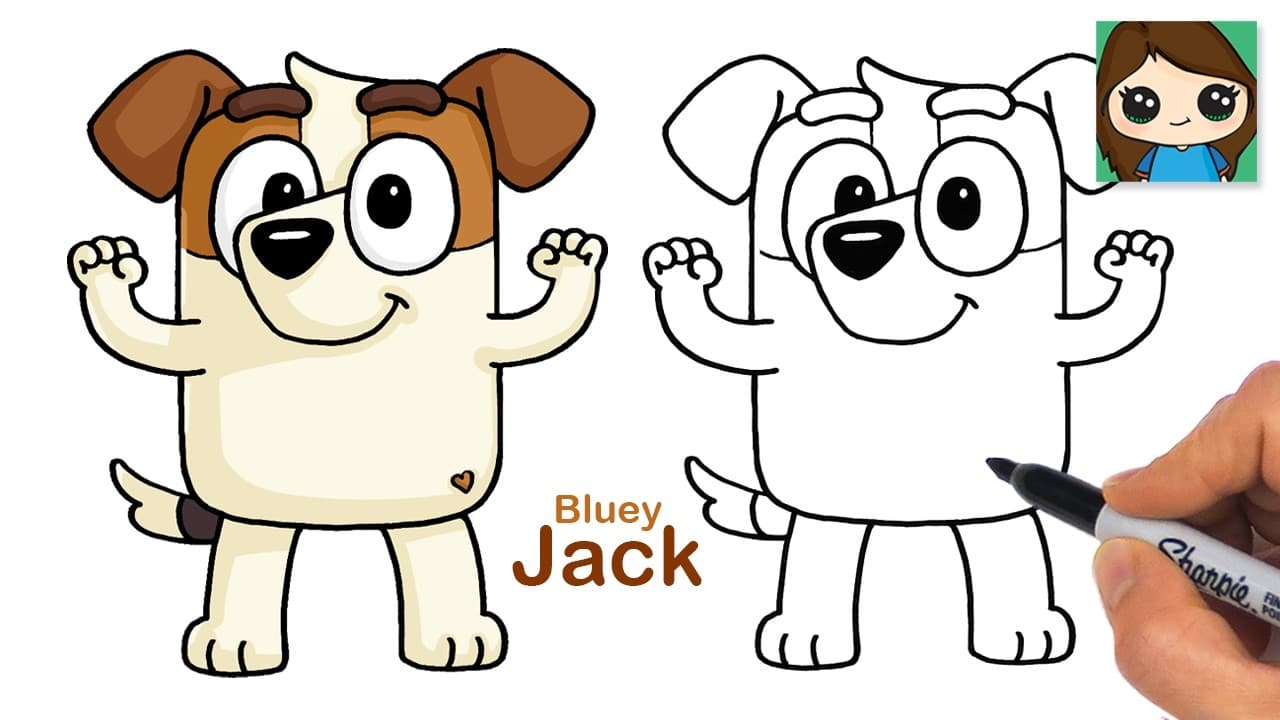 Preview of How to Draw Jack Russell Terrier | Bluey | Cartoon Dog Relaxing Follow Along Drawing