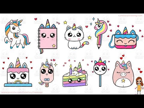 Preview of 10 Easy Unicorn Drawings Video Collection for Kids | 80 Minutes Long Drawing Video Sunday Special