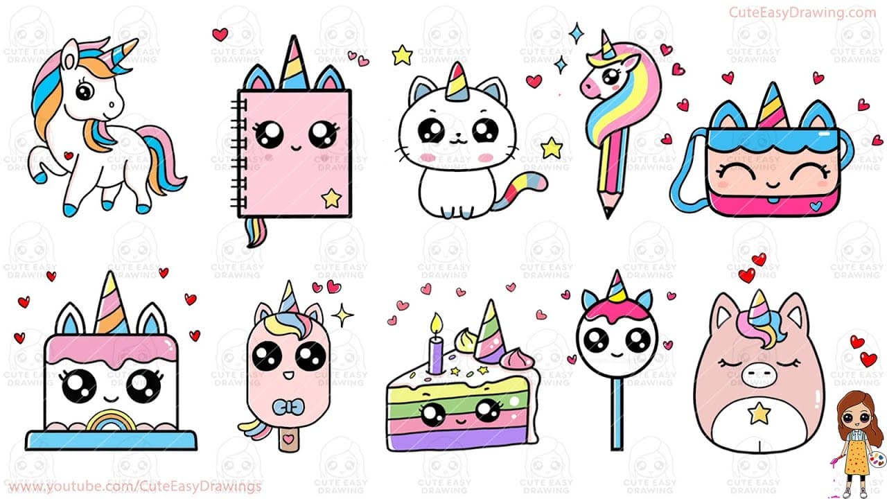 Preview of 10 Easy Unicorn Drawings Video Collection for Kids | 80 Minutes Long Drawing Video Sunday Special