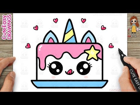 Preview of How to Draw a Cute Unicorn Cake Simple & Easy for Kids