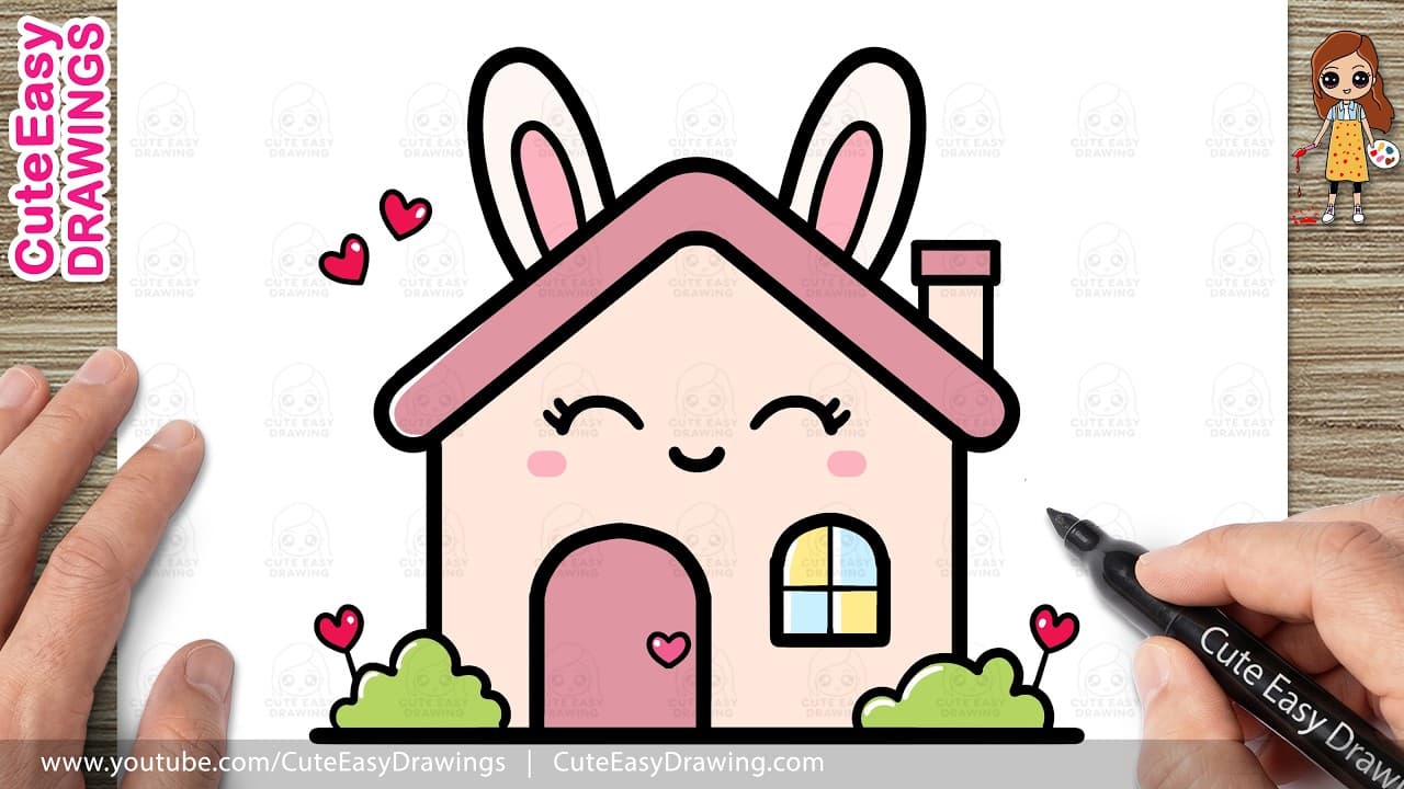 Preview of How to Draw a Cute Bunny House Easy | Kawaii Bunny House Drawing for Kids!