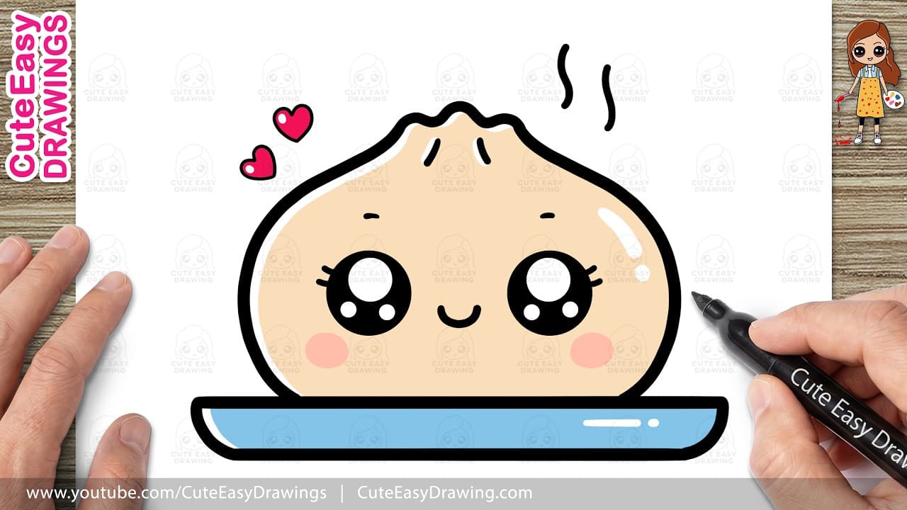 Preview of How to Draw a Cute Bao Dumpling | Easy Kawaii Dumpling Drawing Step by Step for Kids and Toddlers!