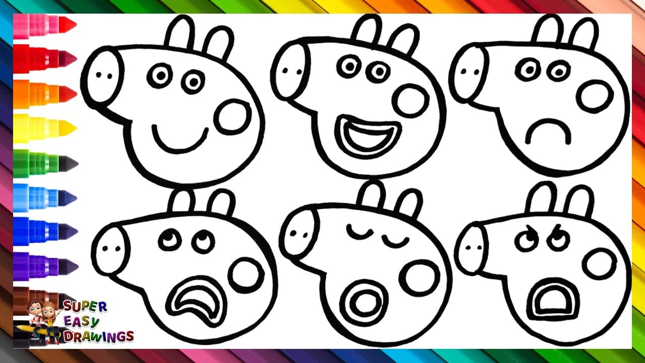 Preview of Draw and Color Peppa Pig and Her Different Emotions π·ππππ‘π΄π¨π Drawings for Kids