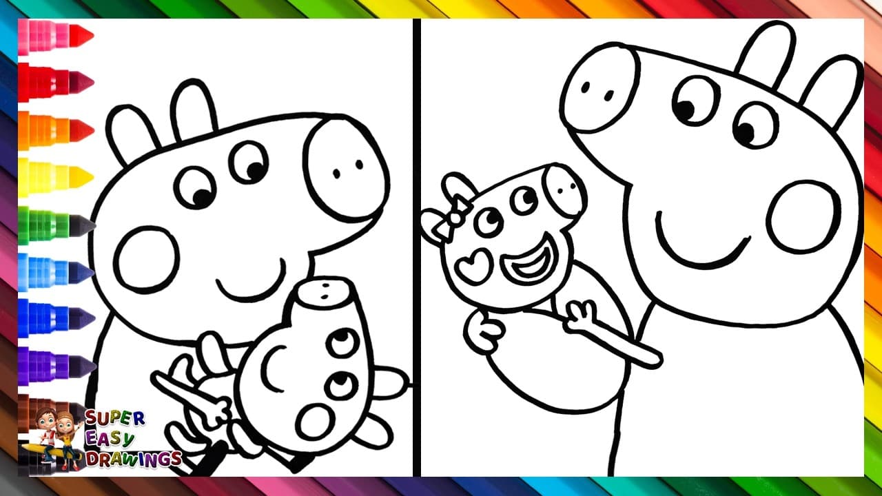 Preview of Draw and Color Peppa Pig with Baby George Pig and Baby Evie Pig ๐ท๐ท๐ท๐ผ๐๐ Drawings for Kids
